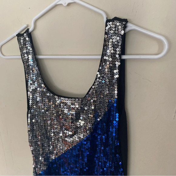 EUC Sparkly Sequin Blue Silver Black Bejeweled Party Sleeveless Mini Dress - Picture 7 of 7